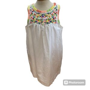 J Crew Embroidered Sleeveless Dress Sz12 Linen Blend Multicolored Chest Floral